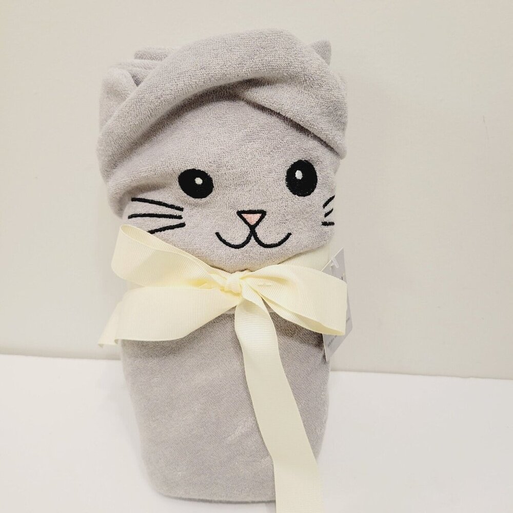 Moon and Stars Gray Kitty Cat Kitten Baby Hooded Bath Towel